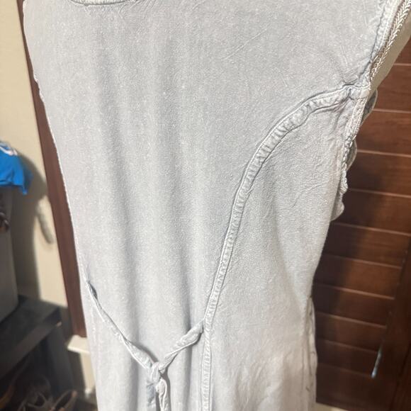 Tipsy India Y2K Embroidered Mini Dress grey button front lightweight tie back - Picture 5 of 8